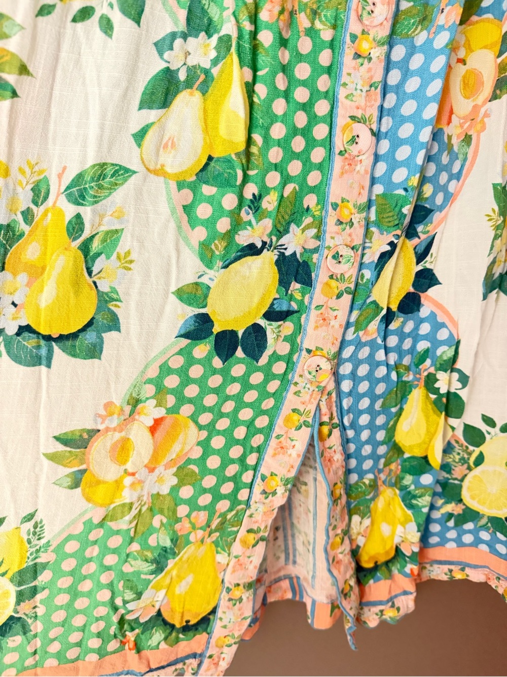Rose & Olive Lemon & Pear Print Maxi Skirt in Green, Blue & Pink - Picture 3 of 6